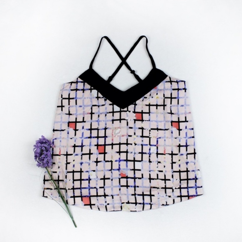 Blush Pink Windowpane Floral Loose Tank Top